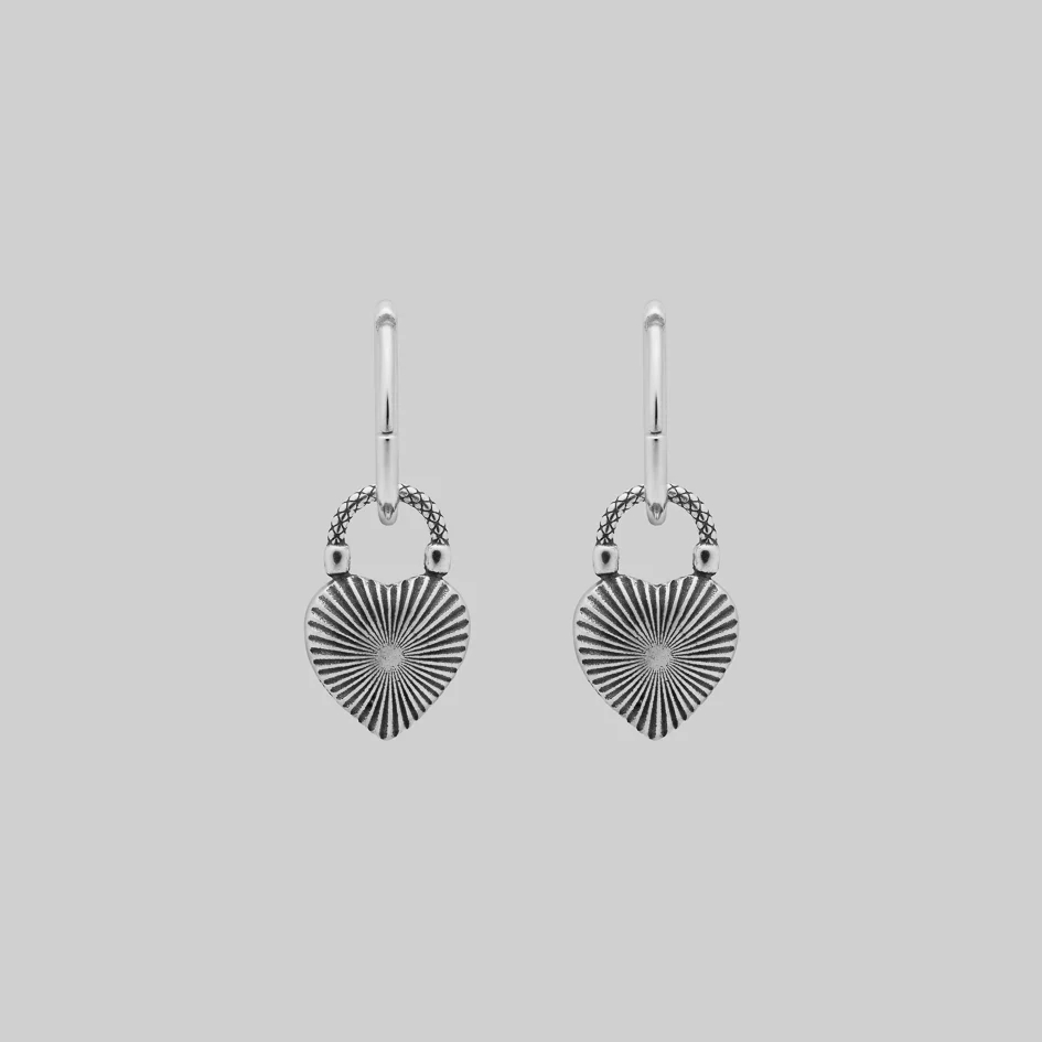 FOREVER YOURS. Red Enamel Heart Padlock Style Hoop Earrings - Silver - Image 4