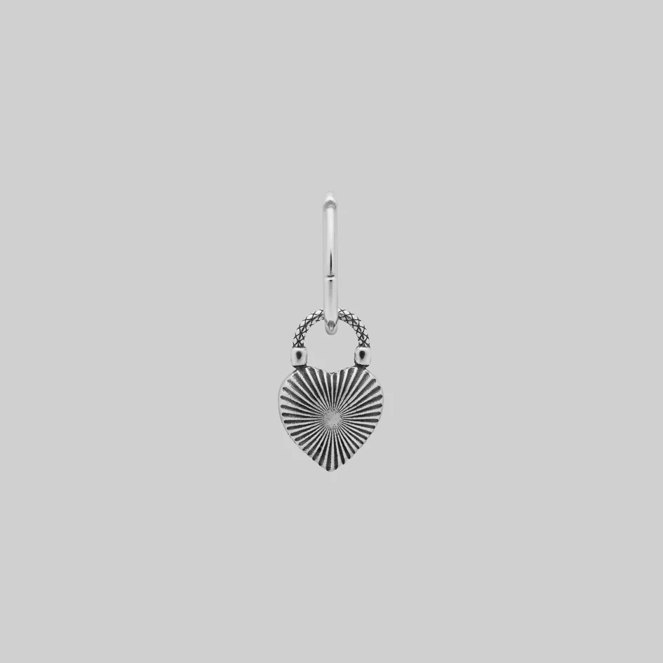 FOREVER YOURS. Red Enamel Heart Padlock Style Hoop Earrings - Silver - Image 7