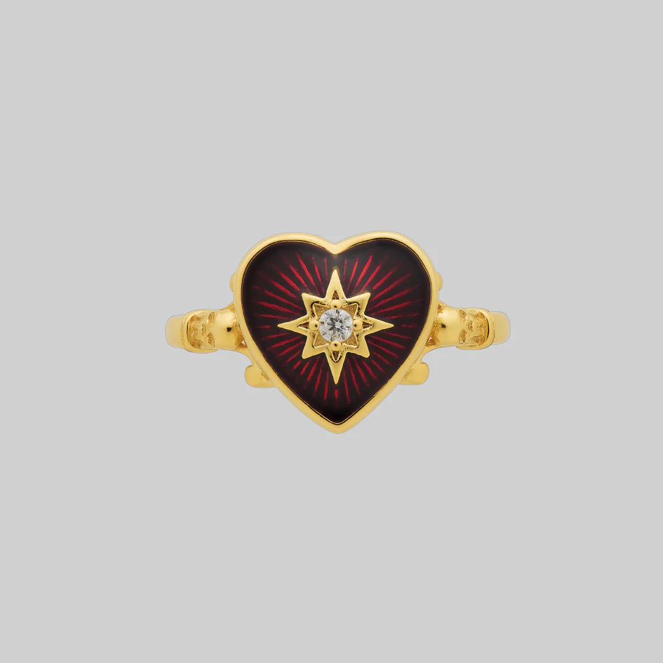FOREVER YOURS. Red Enamel Heart Ring - Gold - Image 2