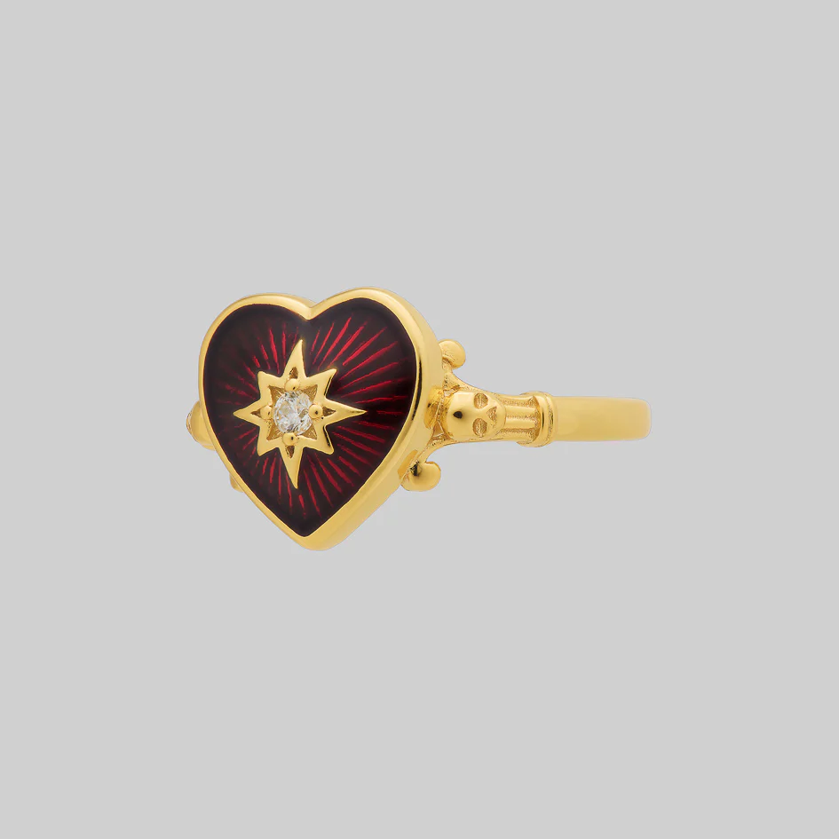 FOREVER YOURS. Red Enamel Heart Ring - Gold - Image 3