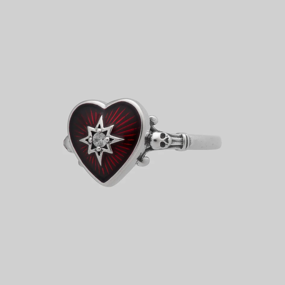 FOREVER YOURS. Red Enamel Heart Ring - Silver - Image 3