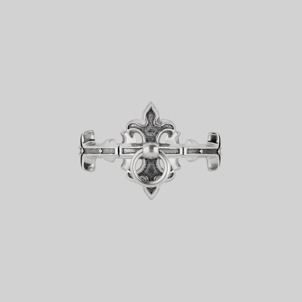 FORTIFY. Medieval Gate Knocker Ring - Silver