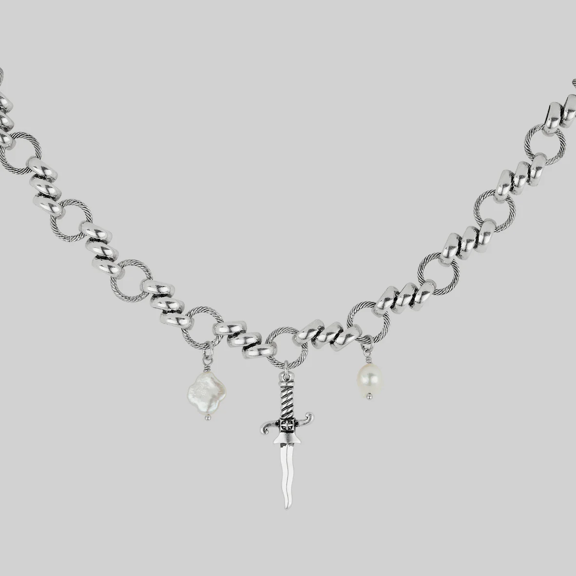 FORTUNE. Dagger & Pearl Charm Necklace - Silver