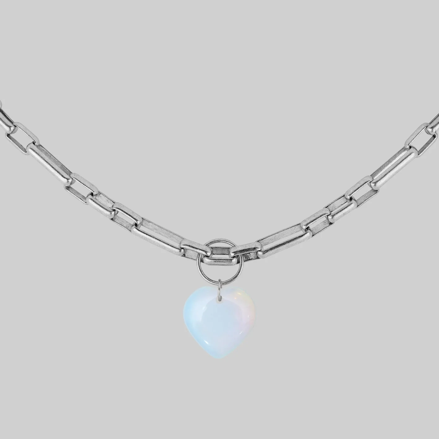 GLOBULAR. Chunky Link Chain Opalite Heart Collar - Silver - Image 4