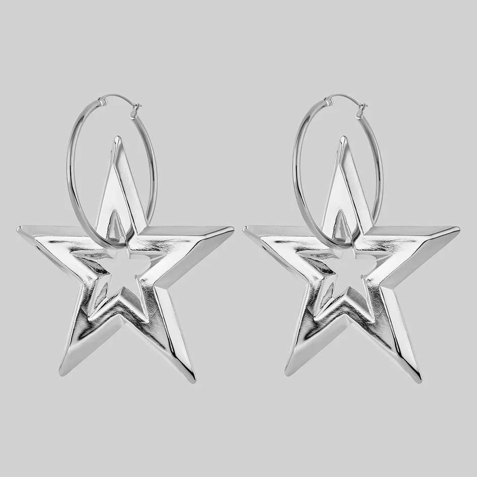 GLORY. Huge Star Hoop Earrings - Silver - Image 2