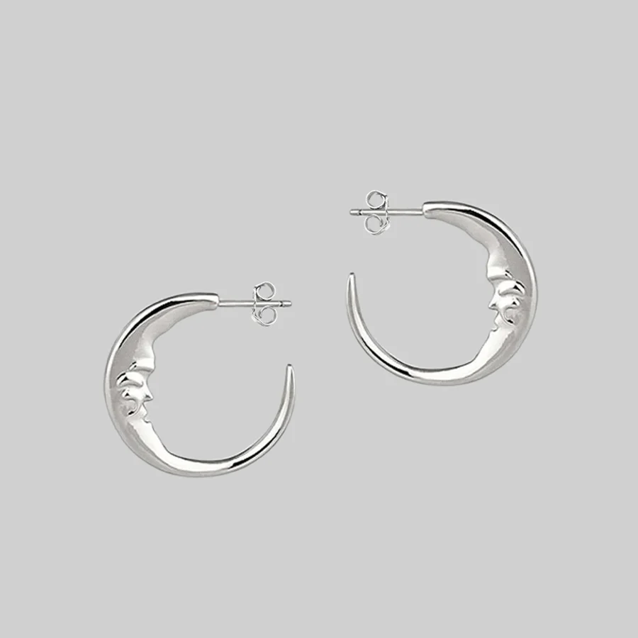 GOOD NIGHT. Man in the Moon Crescent Earrings - Silver - Image 2