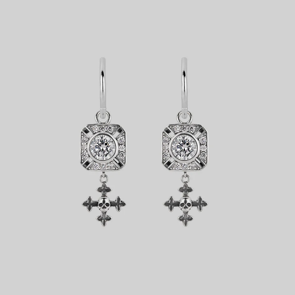 GRANDIOSE. Gothic Cubic Zirconia Cluster Hoop Earrings - Silver