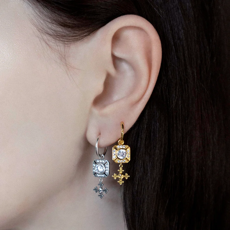GRANDIOSE. Gothic Cubic Zirconia Cluster Hoop Earrings - Silver - Image 2