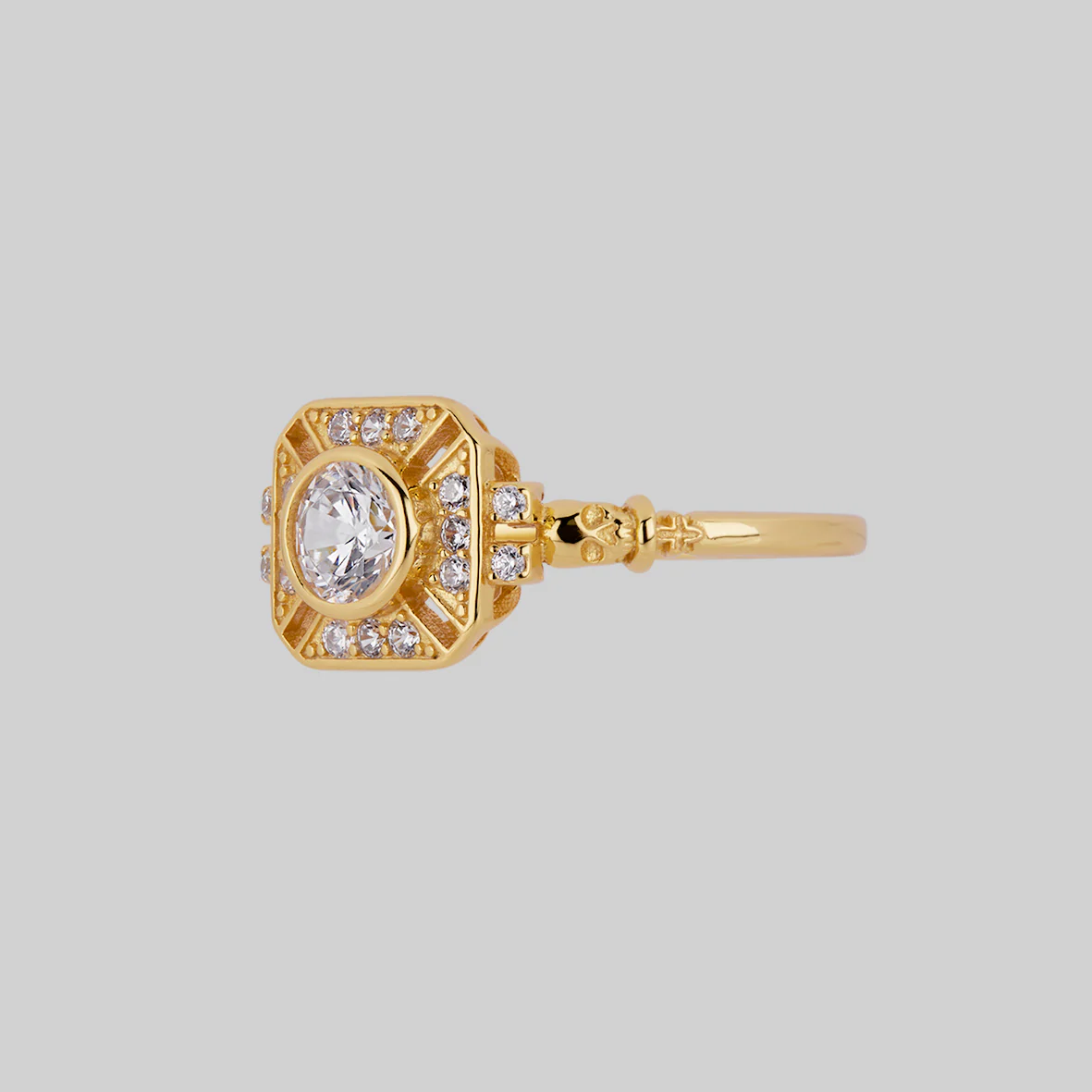 GRANDIOSE. Gothic Cubic Zirconia Cocktail Ring - Gold - Image 3
