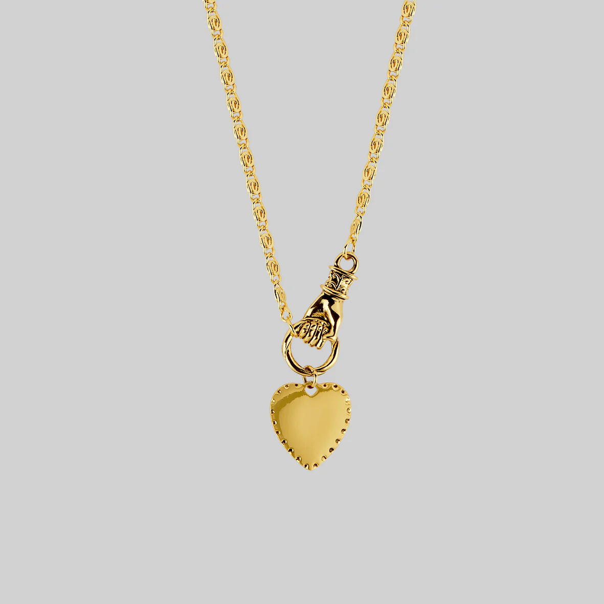 HAND OF GLORY. Grasping Heart Necklace - Gold