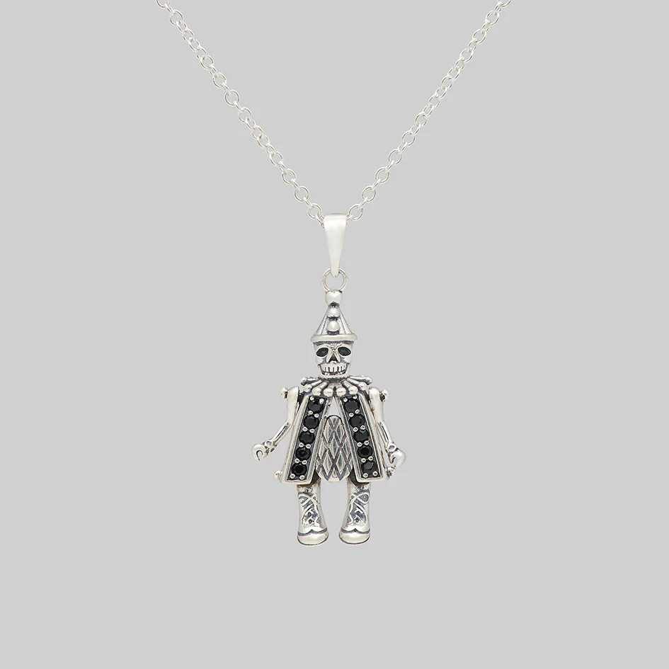 HARLIE. Black Spinel Clown Necklace - Silver