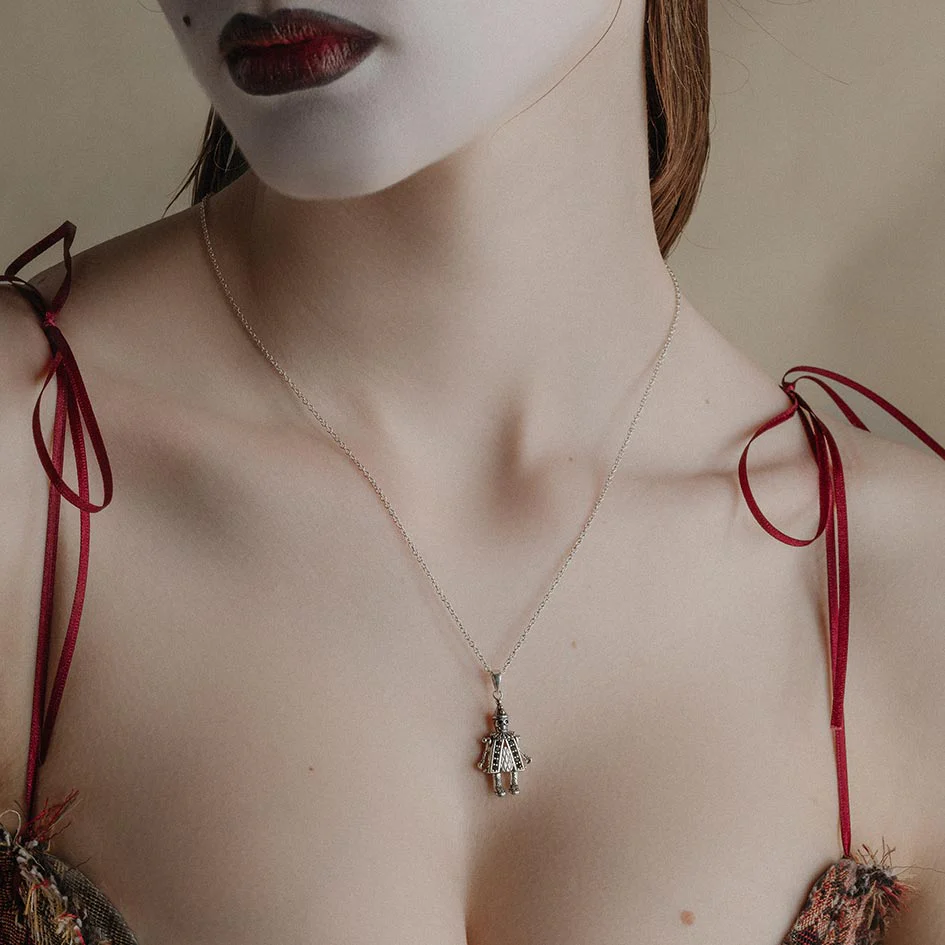 HARLIE. Black Spinel Clown Necklace - Silver - Image 2