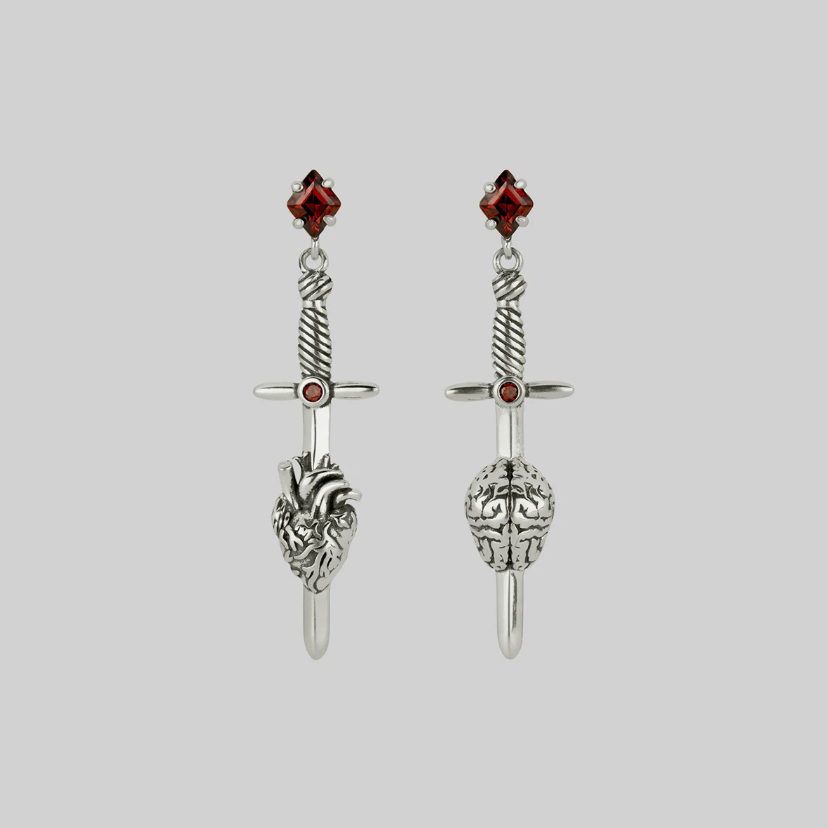 HEART & MIND. Heart & Brain Sword Earrings - Silver - Image 2