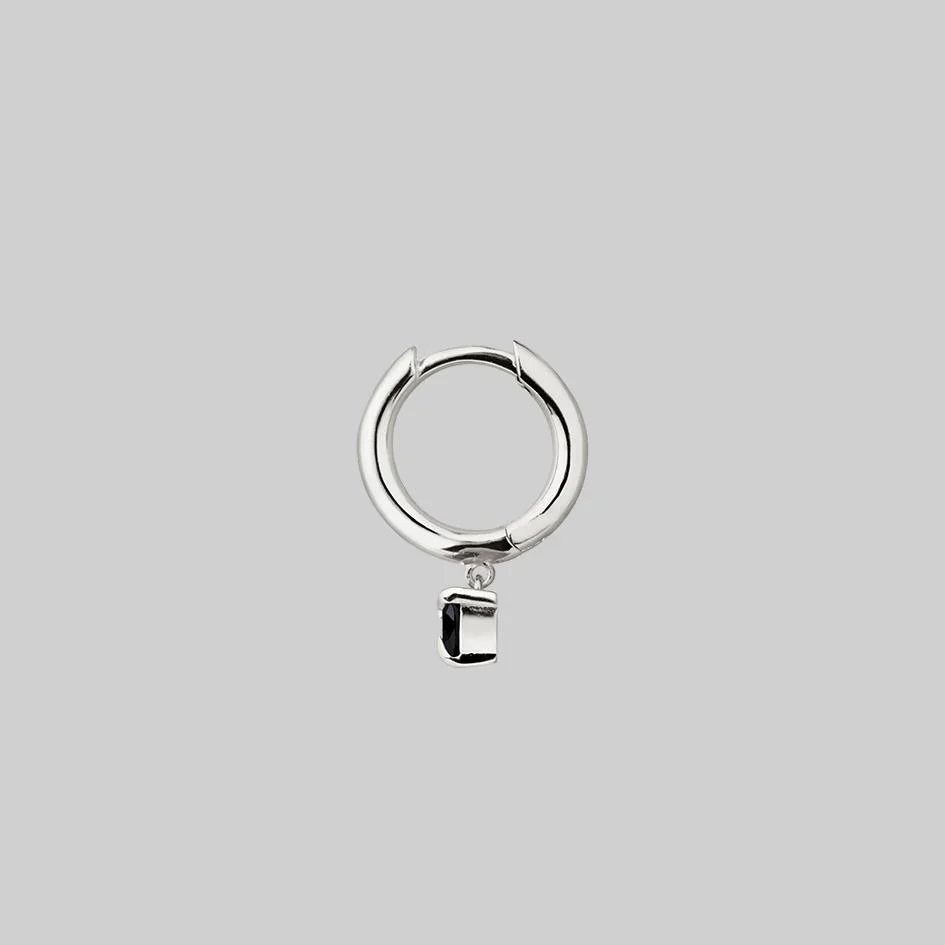 HEART & SOUL. Black Spinel Dangly Heart Hoop Earrings - Silver - Image 6