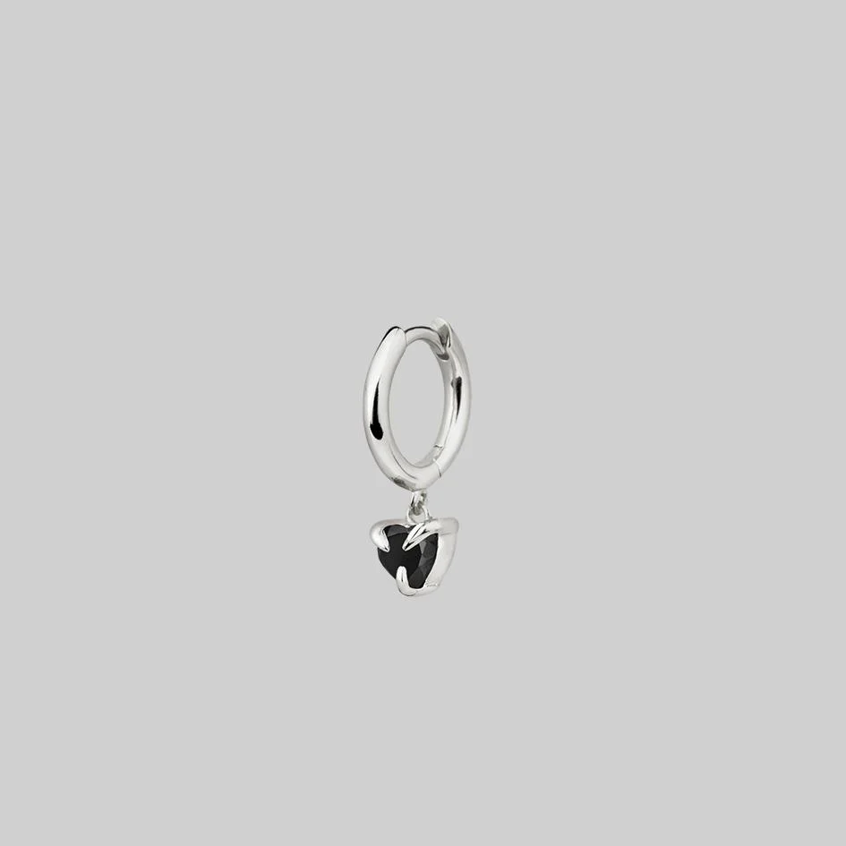 HEART & SOUL. Black Spinel Dangly Heart Clicker Ring - Silver - Image 3