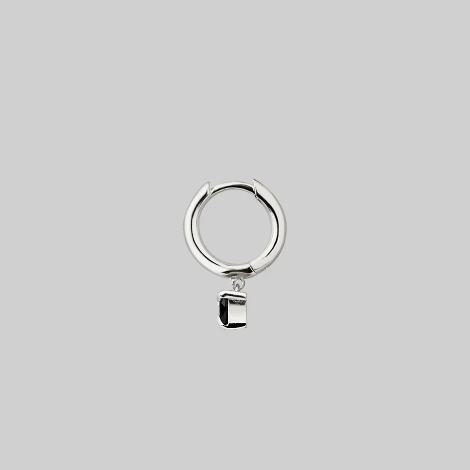 HEART & SOUL. Black Spinel Dangly Heart Clicker Ring - Silver - Image 4