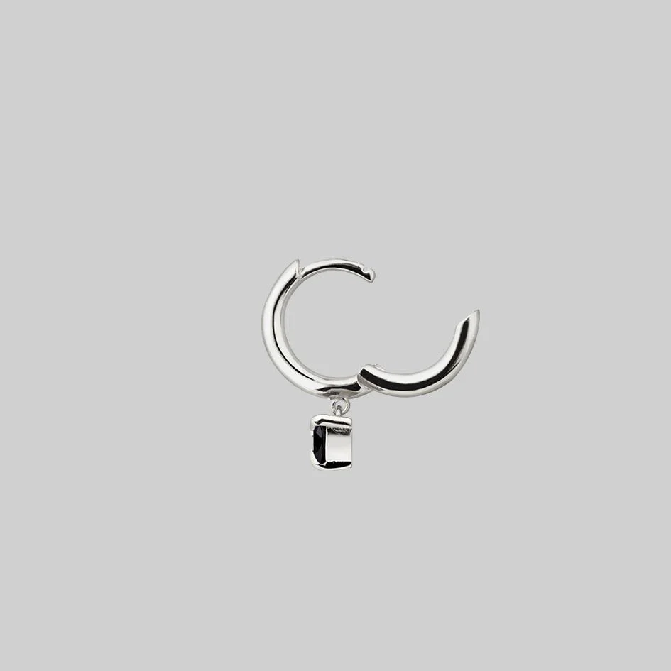 HEART & SOUL. Black Spinel Dangly Heart Clicker Ring - Silver - Image 5