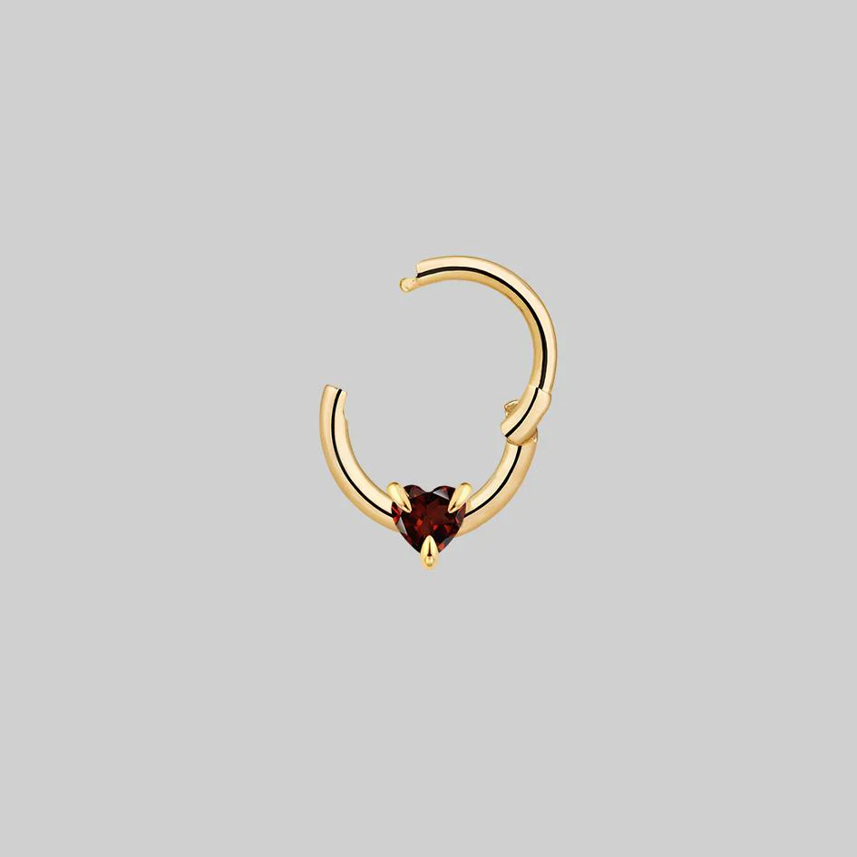 HEART & SOUL. Garnet Heart Septum Clicker Ring - Gold - Image 3