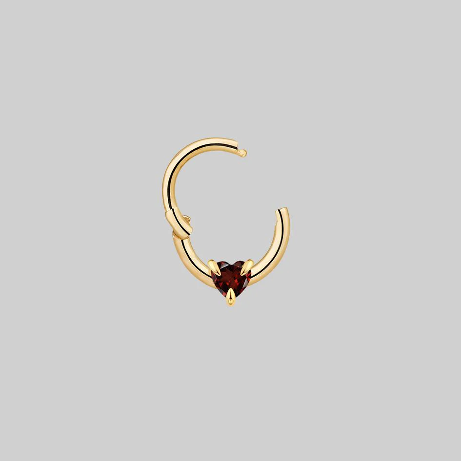 HEART & SOUL. Garnet Heart Septum Clicker Ring - Gold - Image 5