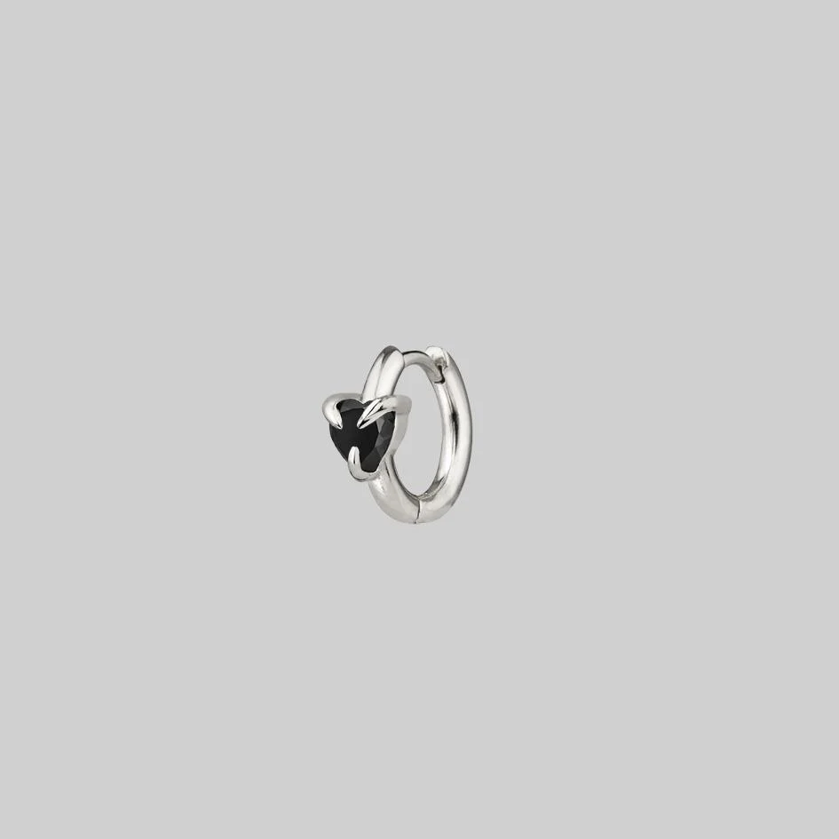 HEART & SOUL. Black Spinel Heart Hoop Earrings - Silver - Image 5