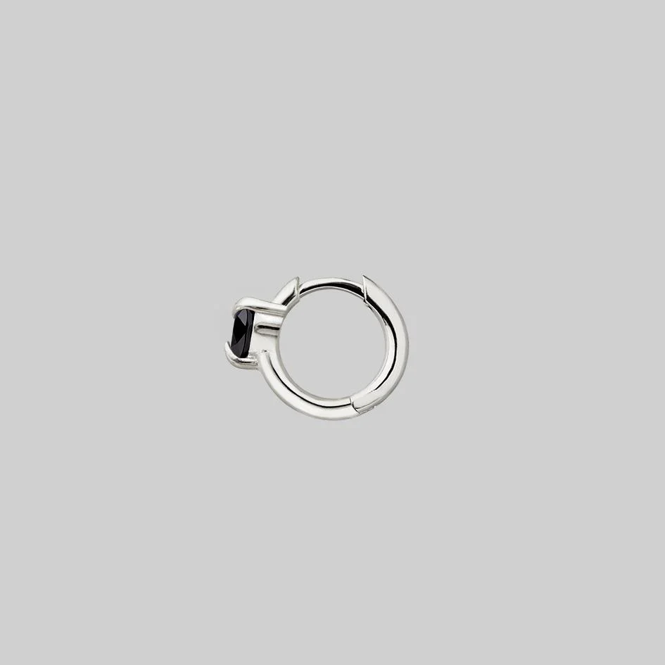HEART & SOUL. Black Spinel Heart Hoop Earrings - Silver - Image 6