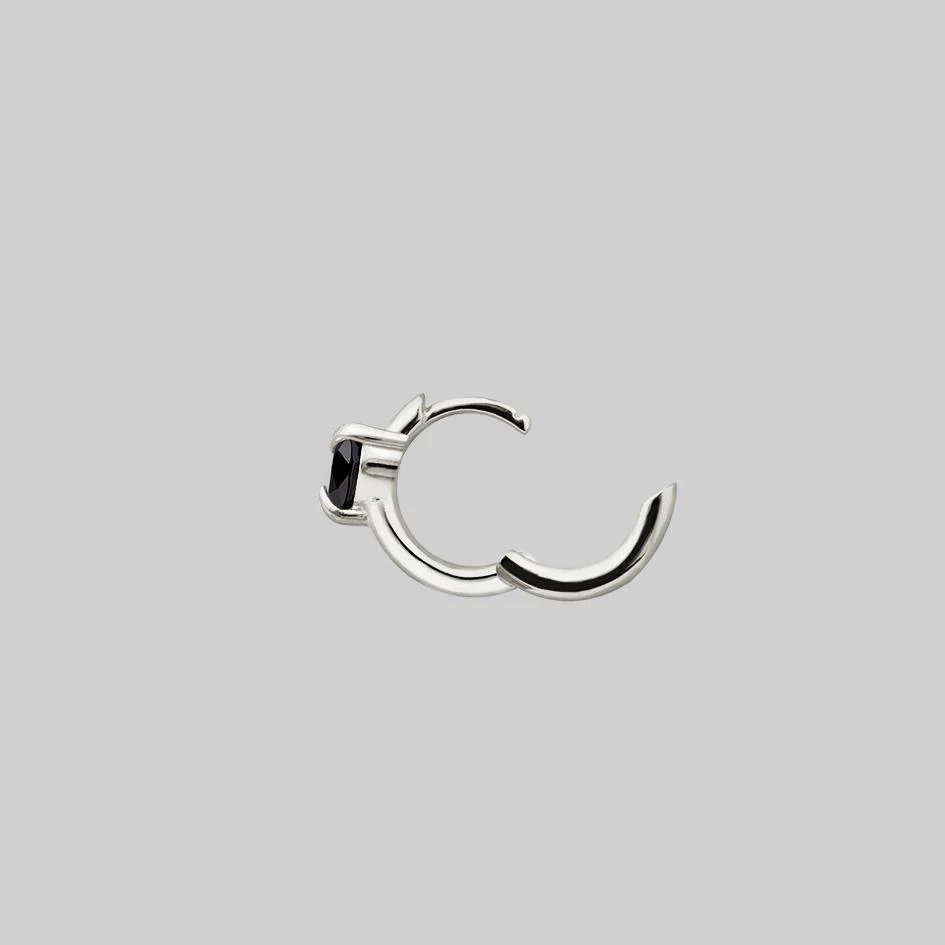 HEART & SOUL. Black Spinel Heart Hoop Earrings - Silver - Image 7