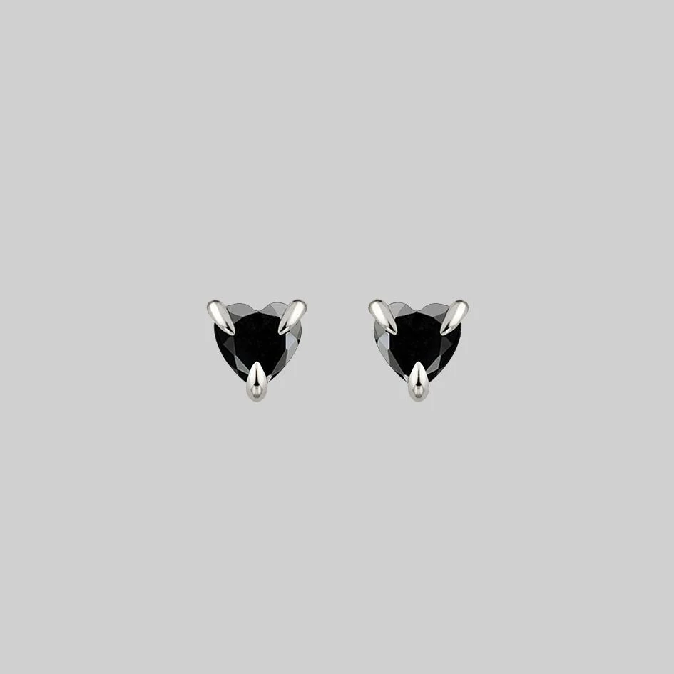 HEART & SOUL. Black Spinel Heart Stud Earrings - Silver
