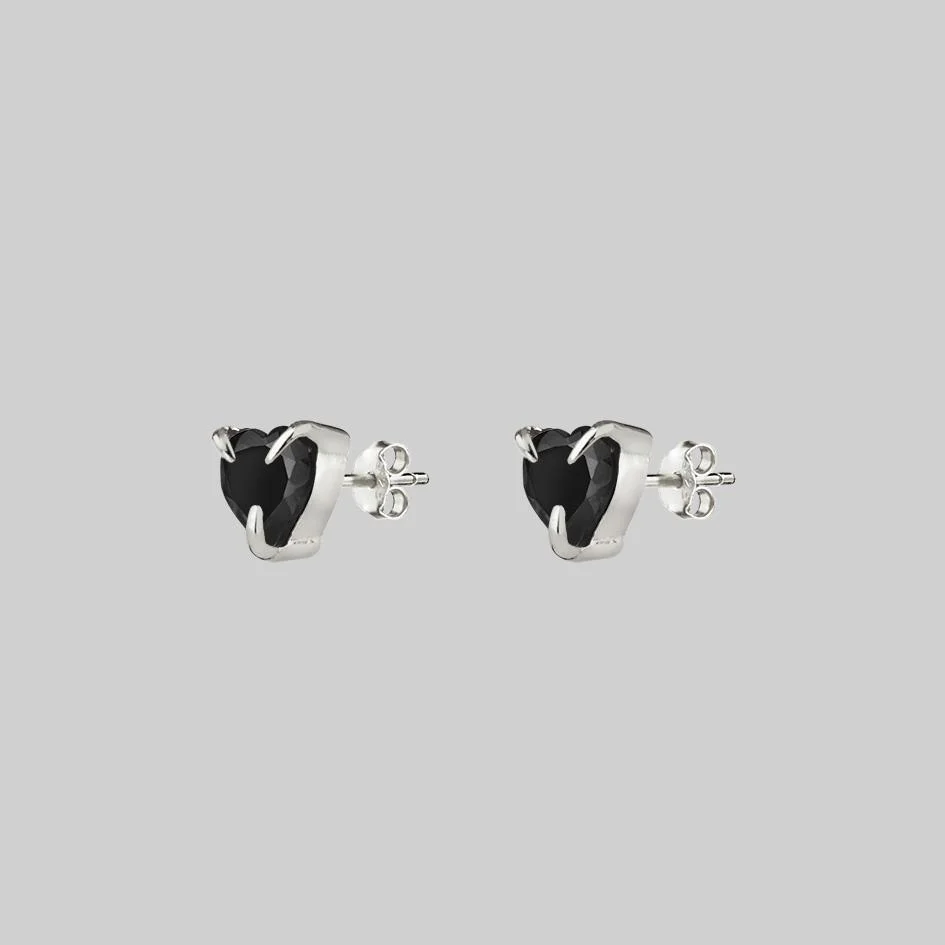 HEART & SOUL. Black Spinel Heart Stud Earrings - Silver - Image 3