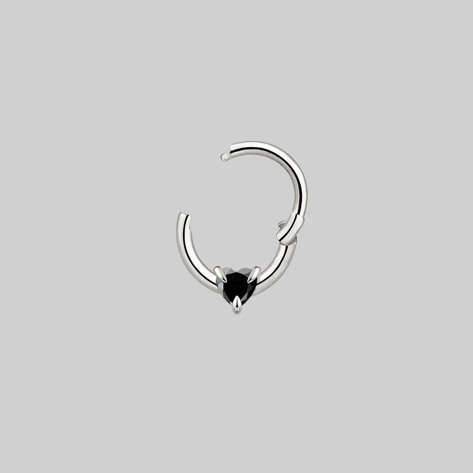 HEART & SOUL. Black Spinel Septum Clicker Ring - Silver - Image 4