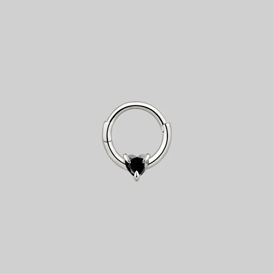 HEART & SOUL. Black Spinel Septum Clicker Ring - Silver - Image 5