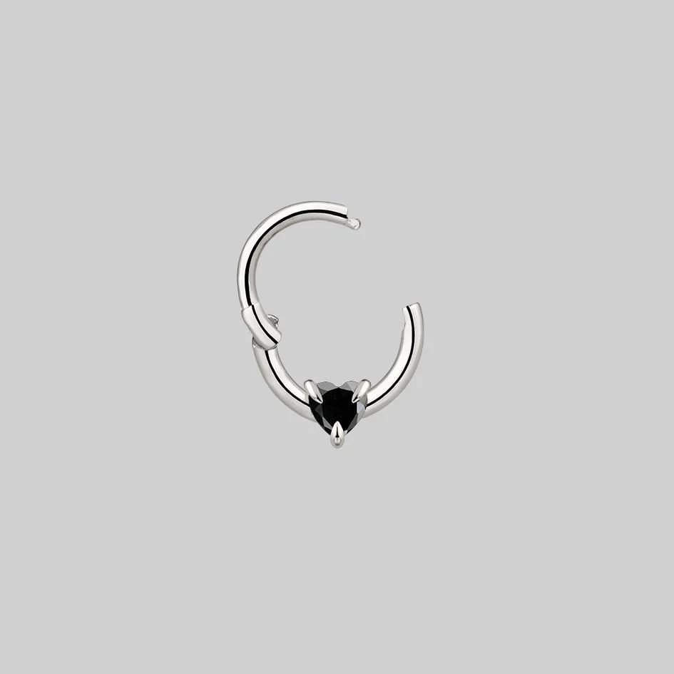 HEART & SOUL. Black Spinel Septum Clicker Ring - Silver - Image 6