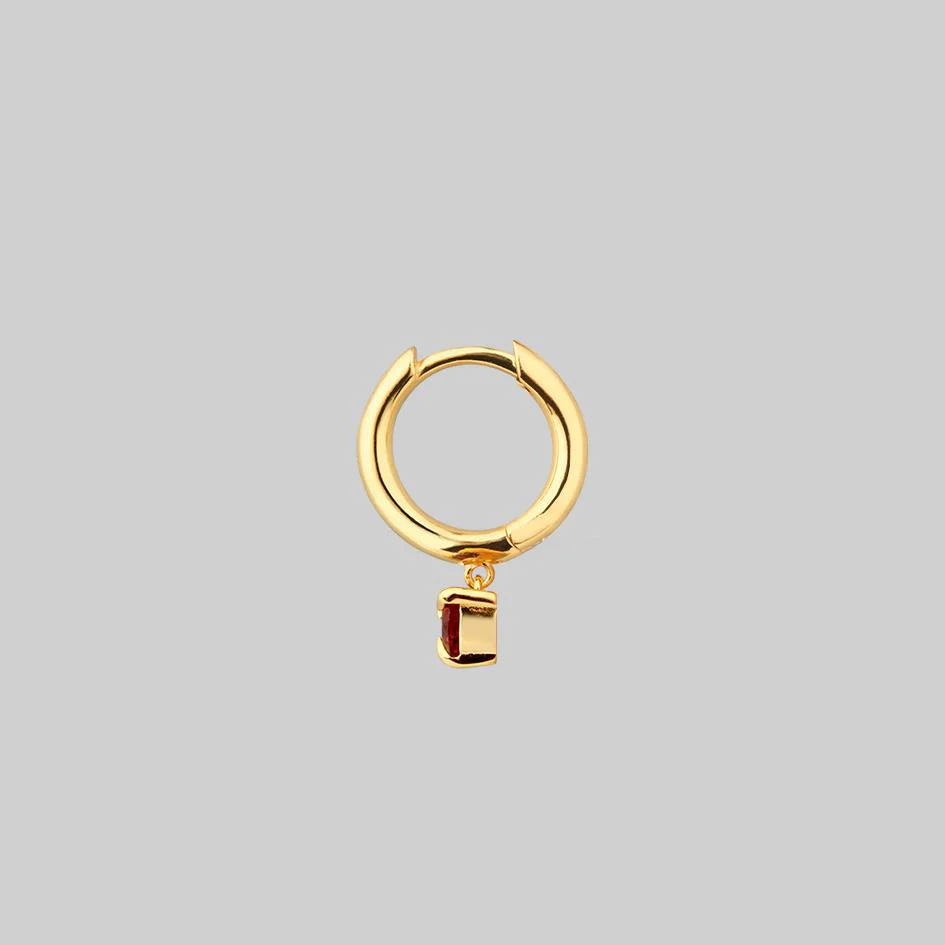 HEART & SOUL. Garnet Dangly Heart Hoop Earrings - Gold - Image 6