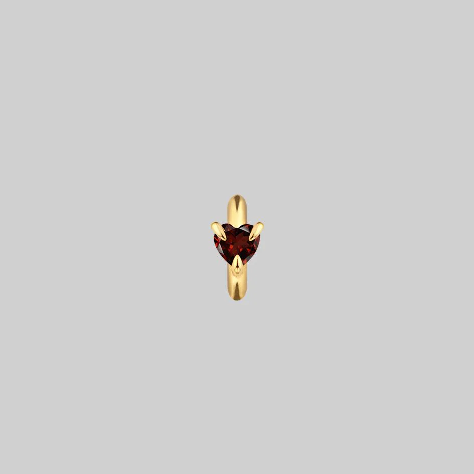 HEART & SOUL. Garnet Heart Hoop Earrings - Gold
