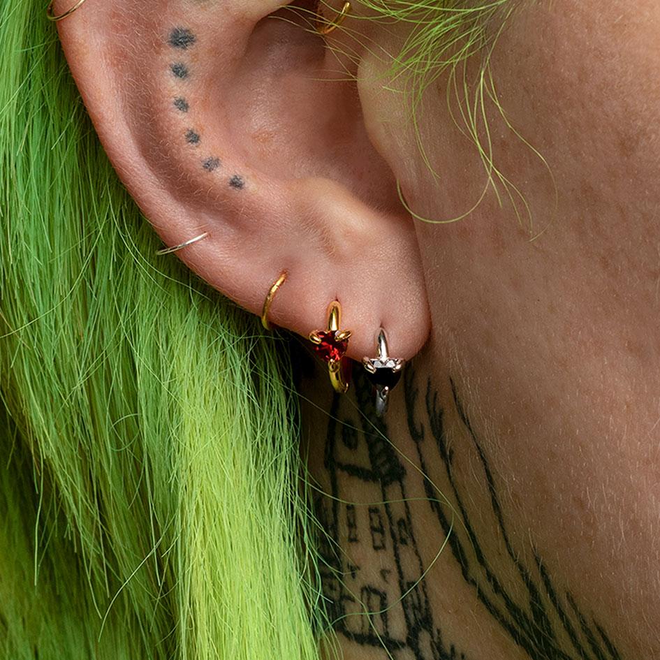 HEART & SOUL. Garnet Heart Hoop Earrings - Gold - Image 2