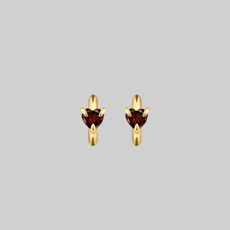 HEART & SOUL. Garnet Heart Hoop Earrings - Gold - Image 3