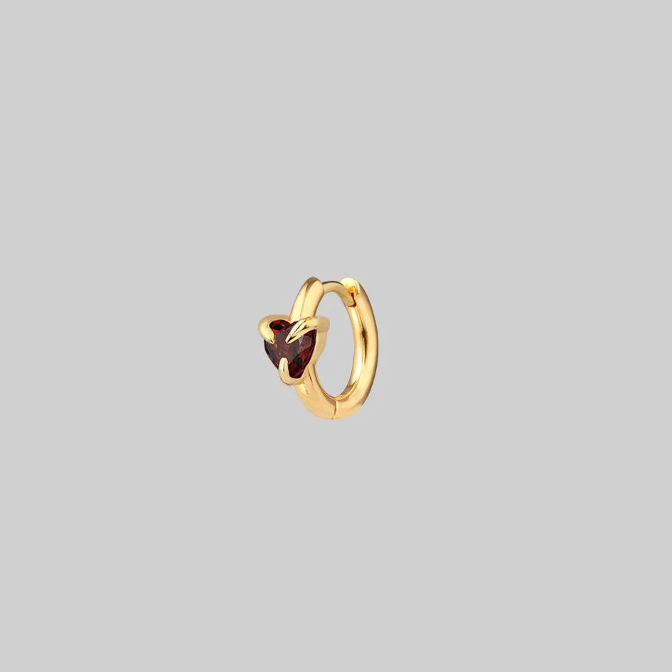 HEART & SOUL. Garnet Heart Hoop Earrings - Gold - Image 5