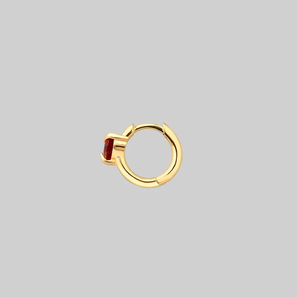 HEART & SOUL. Garnet Heart Hoop Earrings - Gold - Image 6