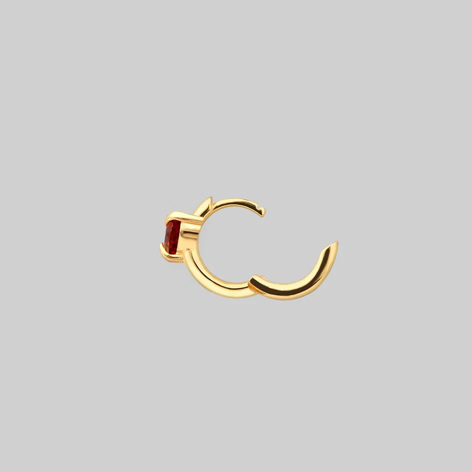 HEART & SOUL. Garnet Heart Hoop Earrings - Gold - Image 7