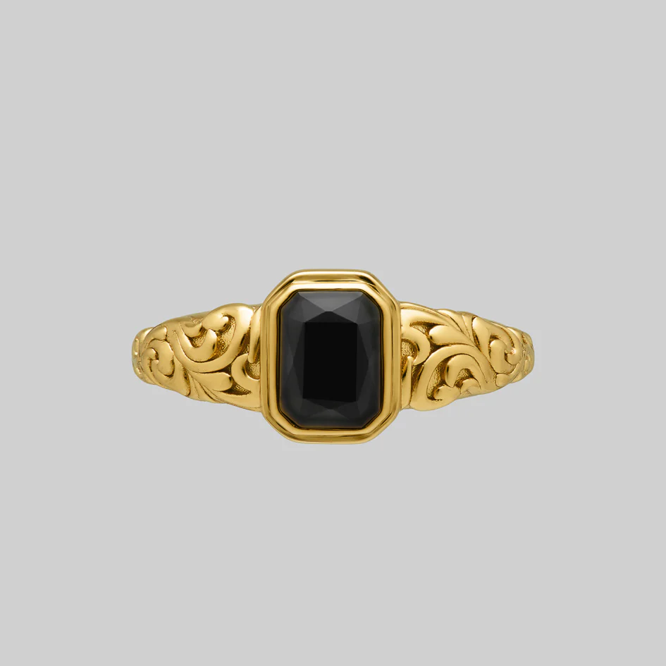 IN MEMORIAM. Onyx Ashes Cremation Ring - Gold