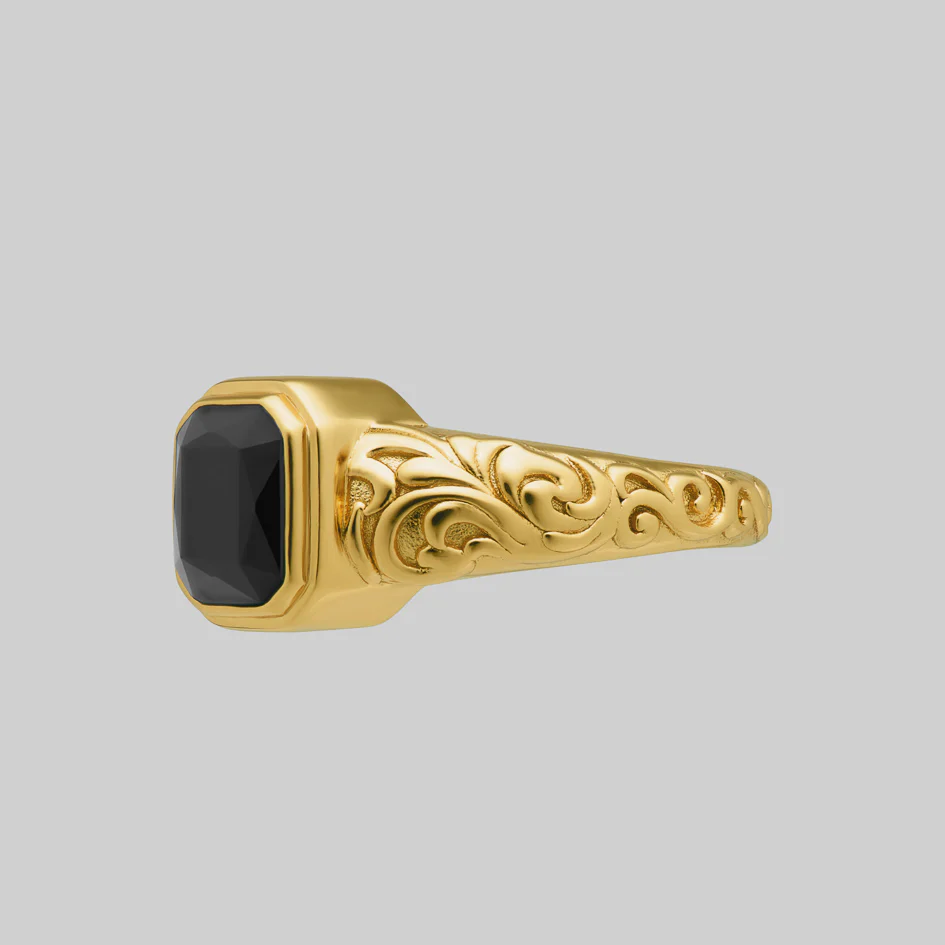 IN MEMORIAM. Onyx Ashes Cremation Ring - Gold - Image 3