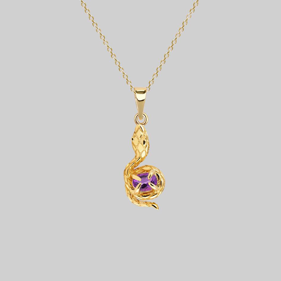 INSIDIOUS. Amethyst Coiled Snake Necklace - Gold - Image 2