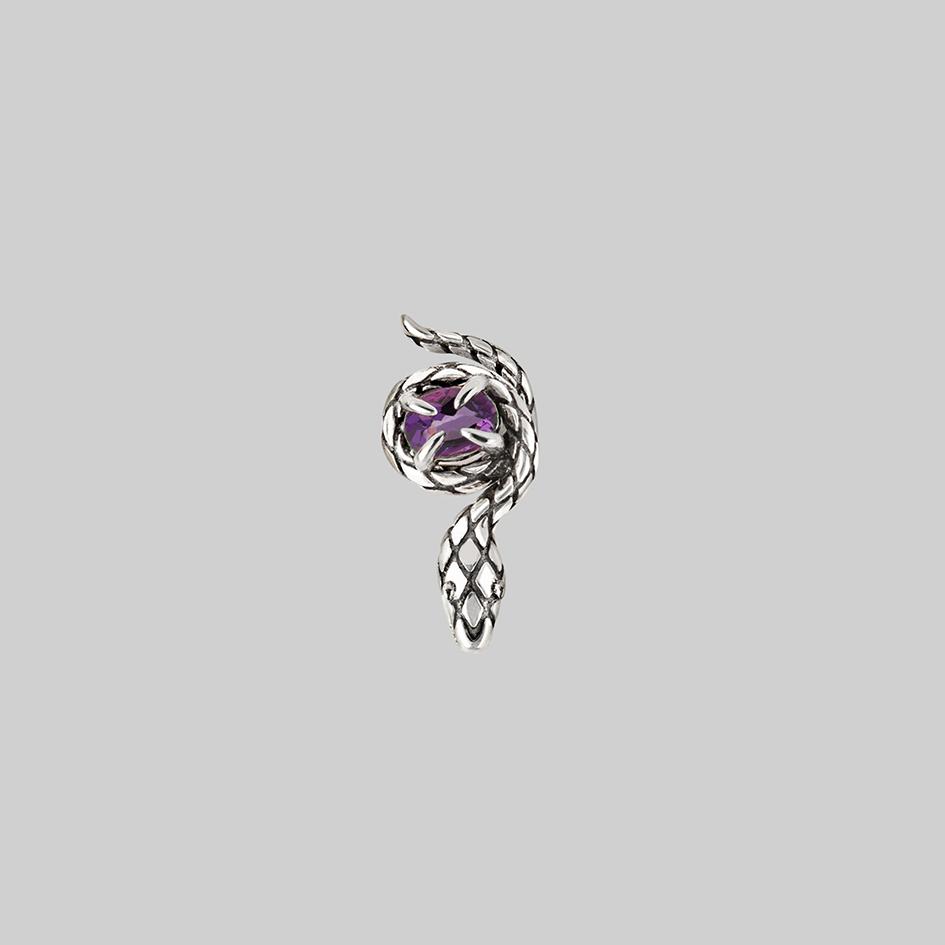 INSIDIOUS. Amethyst Coiled Snake Stud Earring - Silver - Image 3