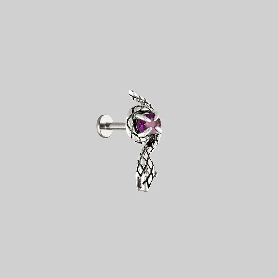 INSIDIOUS. Amethyst Coiled Snake Stud Earring - Silver - Image 4