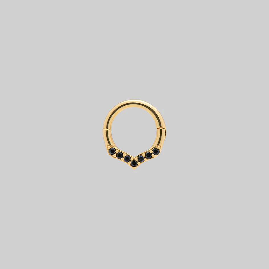 IZZY. Black Spinel Chevron Septum Clicker Ring - Gold - Image 2