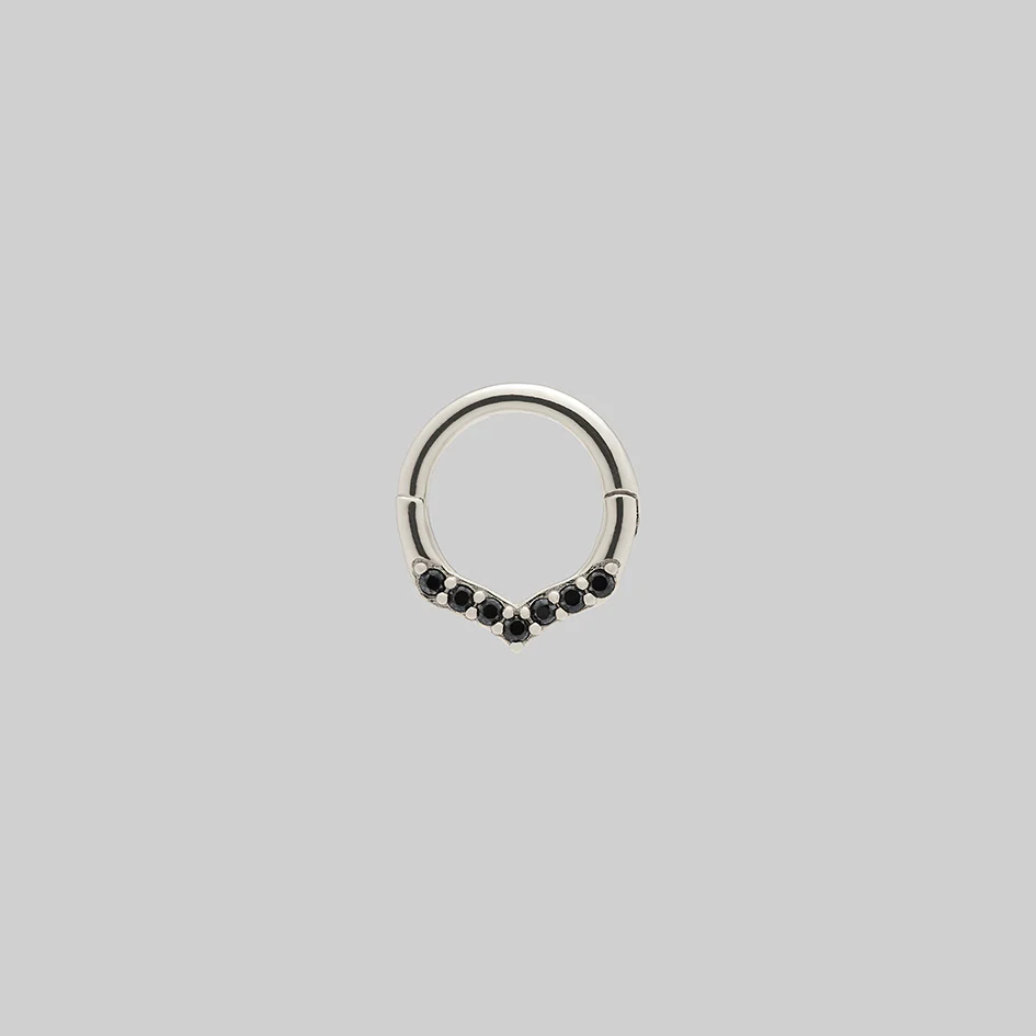 IZZY. Black Spinel Chevron Septum Clicker Ring - Silver