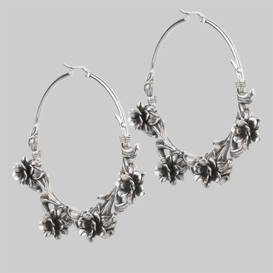 LAVISH. Wild Rose Hoop Earrings - Silver - Image 4