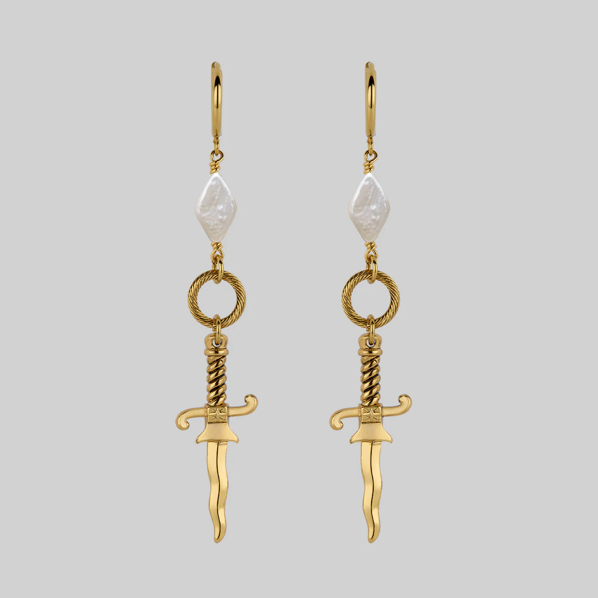 LAWLESS. Dagger and Pearl Hoop Earrings - Gold - Image 2