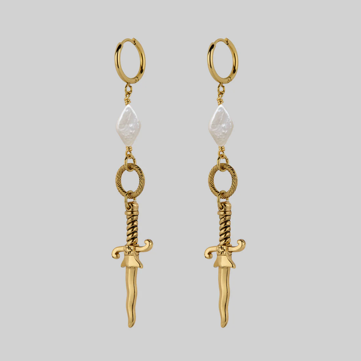 LAWLESS. Dagger and Pearl Hoop Earrings - Gold - Image 3
