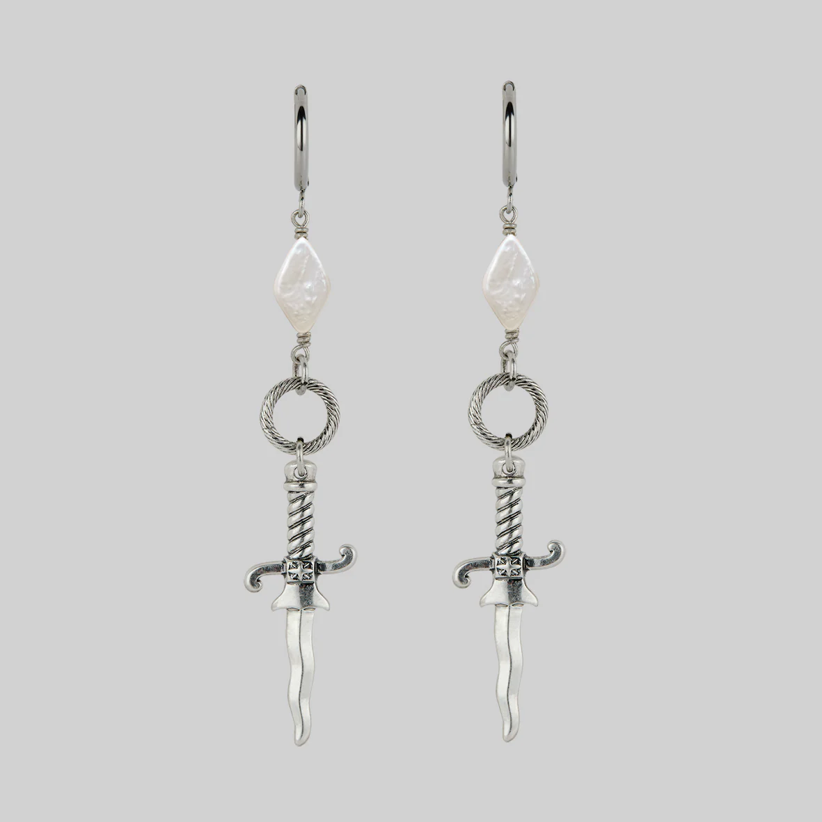 LAWLESS. Dagger and Pearl Hoop Earrings - Silver