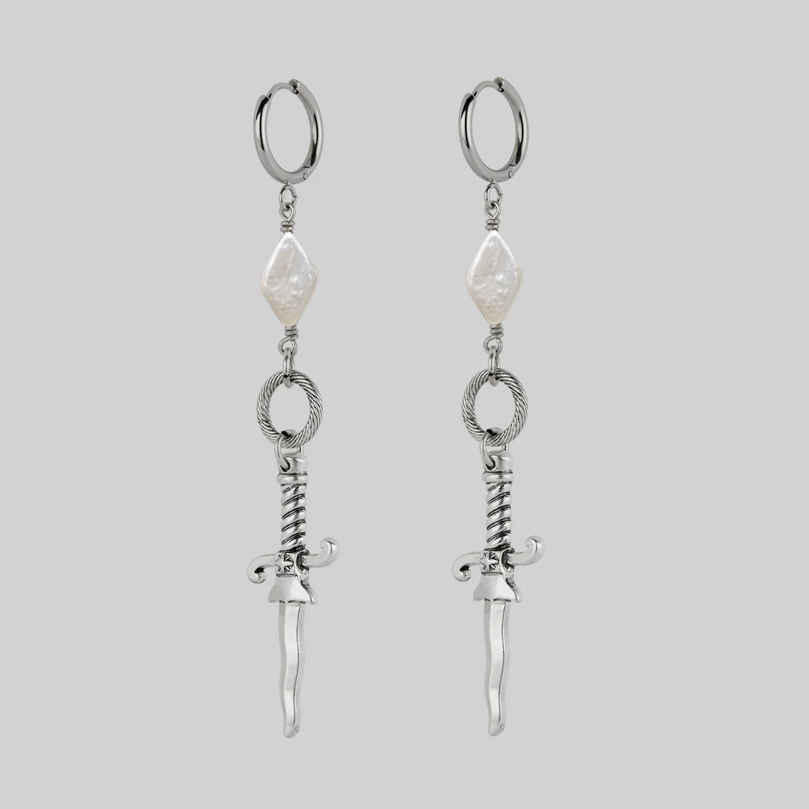 LAWLESS. Dagger and Pearl Hoop Earrings - Silver - Image 3